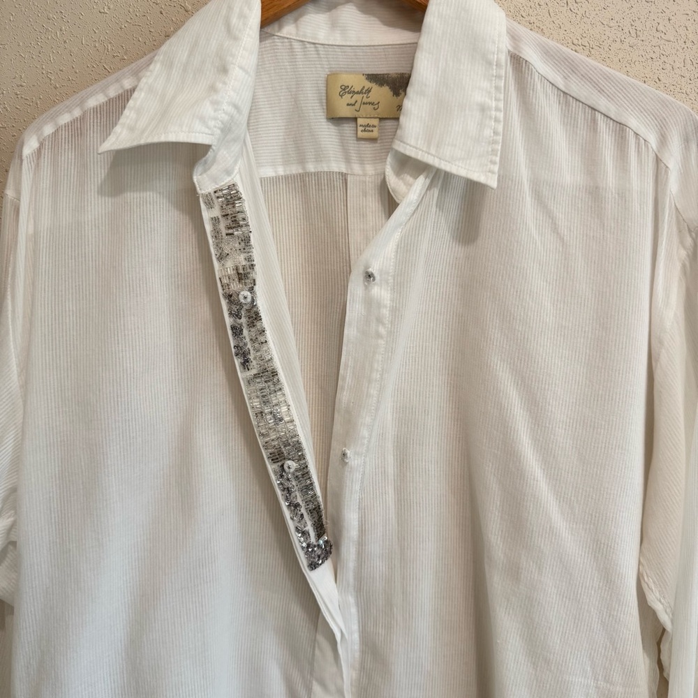 Elizabeth and James White Button Down Shirt with Metallic Embellishment